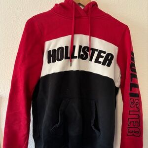 Hollister Men's Red, White, and Black Hoodie